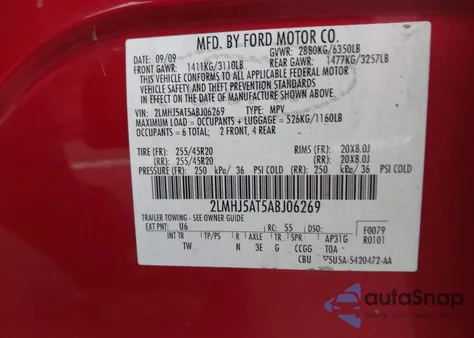 2010 Lincoln Mkt Ecoboost z USA, uszkodzony, nr VIN 2LMHJ5AT5ABJ06269